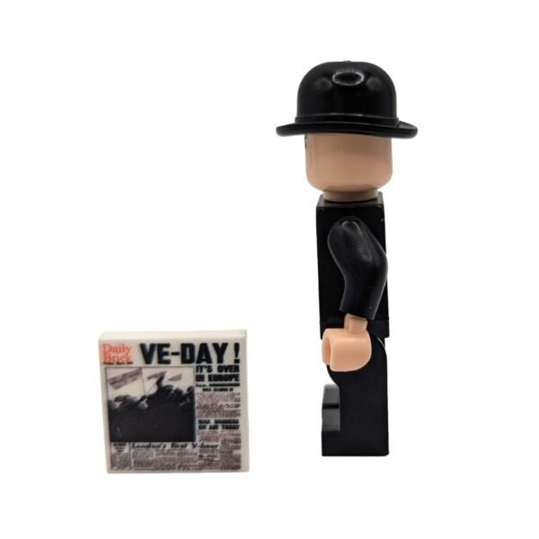 Wartime Prime minister Winston Churchill Brick Minifigure side view with paper