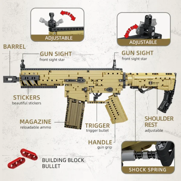 Mould King 14015 Scar Rifle Gun schematic