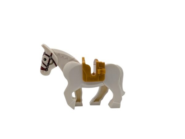 White Horse with Moveable Legs and Gold Saddle